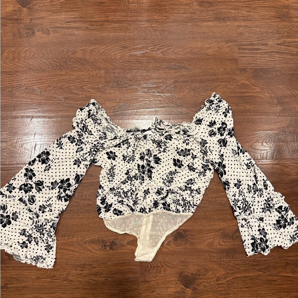 Free People Black and White Floral Blouse